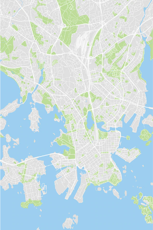 Helsinki City Finland Map Color detailed Print 100% Australian Made Stretched Canvas Ready to Hang - 2312