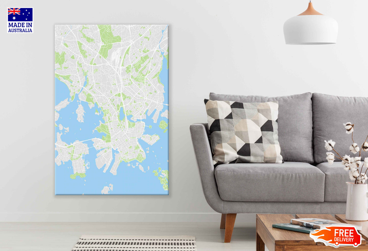 Helsinki City Finland Map Color detailed Print 100% Australian Made Stretched Canvas Ready to Hang - 2312