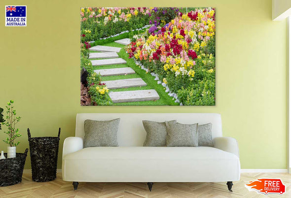 Pathway in Flower Garden View Print 100% Australian Made Stretched Canvas Ready to Hang - 1581