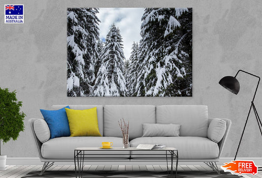 Winter Landscape Snow Forest View Print 100% Australian Made Stretched Canvas Ready to Hang - 1033