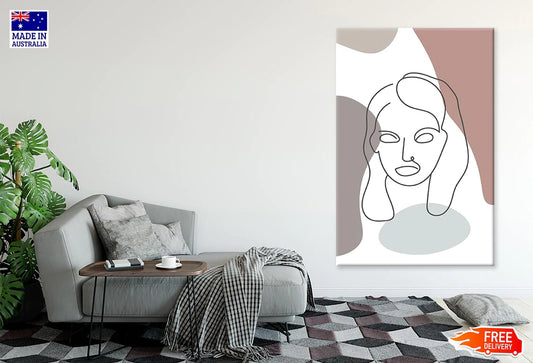 Woman Face & Hair Line Art Design Print 100% Australian Made Stretched Canvas Ready to Hang - 1813