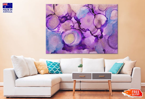 Blue & Purple Gold Ink Abstract Design Print 100% Australian Made Stretched Canvas Ready to Hang - 1133