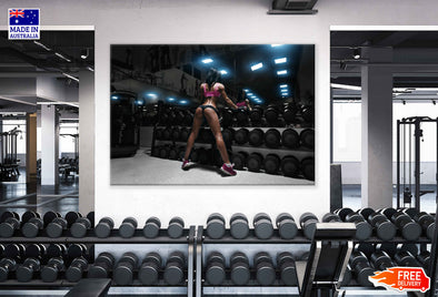 Girl Near Dumbell Stand Posing Print 100% Australian Made Stretched Canvas Ready to Hang - 2214