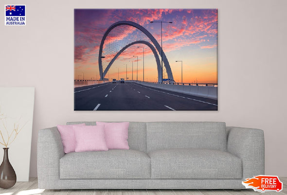 Al Wahda Bridge Sunset View Doha Print 100% Australian Made Stretched Canvas Ready to Hang - 1482