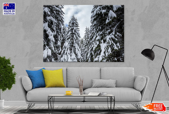 Winter Landscape Snow Forest View Print 100% Australian Made Stretched Canvas Ready to Hang - 1033