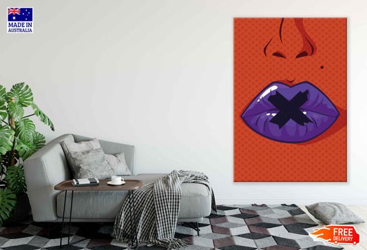 Purple Lips Closeup Illustration Pop Arts & Comic Poster Print 100% Australian Made Stretched Canvas Ready to Hang - 2114