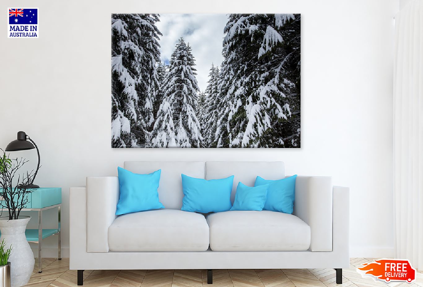 Winter Landscape Snow Forest View Print 100% Australian Made Stretched Canvas Ready to Hang - 1033