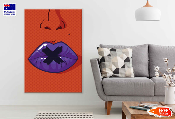 Purple Lips Closeup Illustration Pop Arts & Comic Poster Print 100% Australian Made Stretched Canvas Ready to Hang - 2114