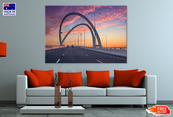 Al Wahda Bridge Sunset View Doha Print 100% Australian Made Stretched Canvas Ready to Hang - 1482