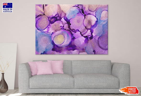 Blue & Purple Gold Ink Abstract Design Print 100% Australian Made Stretched Canvas Ready to Hang - 1133