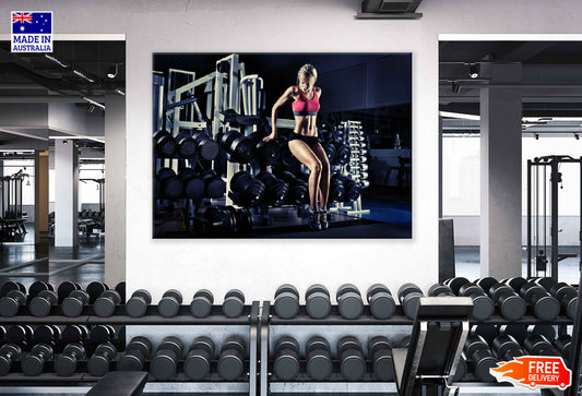 Girl & Dumbell Row in Gym Photograph Print 100% Australian Made Stretched Canvas Ready to Hang - 2271