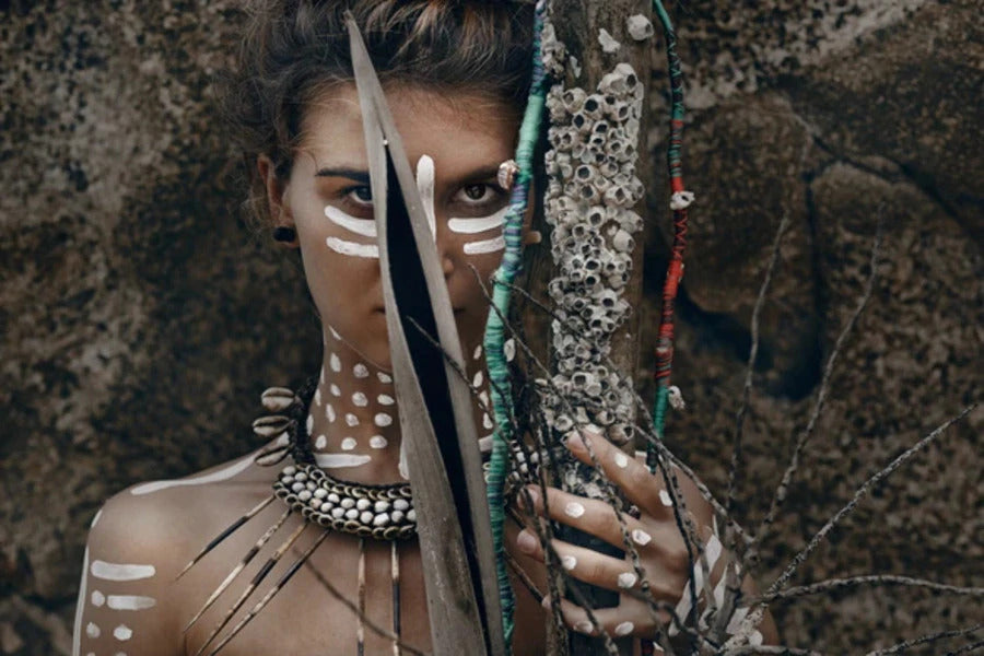 Indian Girl With Ancient Weapons Photograph  Print 100% Australian Made Stretched Canvas Ready to Hang - 1915