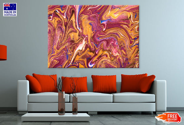 Orange Pink Purple Fluid Abstract Design Print 100% Australian Made Stretched Canvas Ready to Hang - 1134