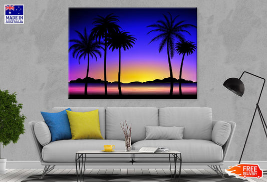 Palm Trees on Sunset Vector Art Print 100% Australian Made Stretched Canvas Ready to Hang - 1712