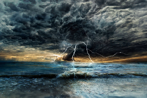 Thunderstorm & Lightning Sea View Print 100% Australian Made Stretched Canvas Ready to Hang - 1382