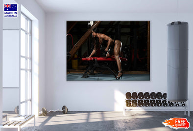 Girl Workout with Dumbells in Gym Photograph Print 100% Australian Made Stretched Canvas Ready to Hang - 2272