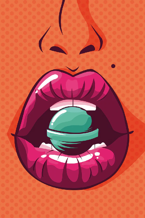 Girl Biting a Lollipop Illustration Pop Arts & Comic Poster Print 100% Australian Made Stretched Canvas Ready to Hang - 2115