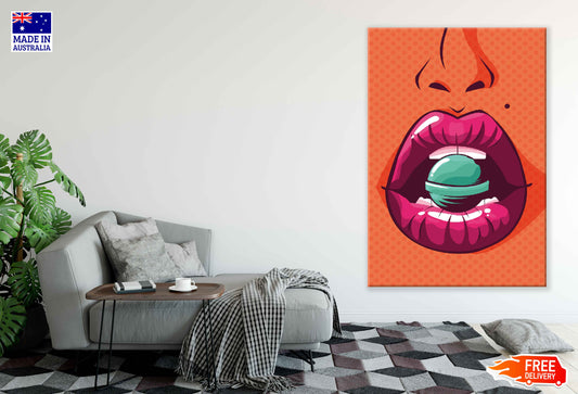 Girl Biting a Lollipop Illustration Pop Arts & Comic Poster Print 100% Australian Made Stretched Canvas Ready to Hang - 2115