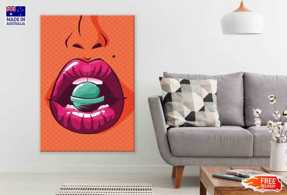 Girl Biting a Lollipop Illustration Pop Arts & Comic Poster Print 100% Australian Made Stretched Canvas Ready to Hang - 2115