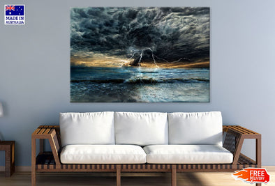 Thunderstorm & Lightning Sea View Print 100% Australian Made Stretched Canvas Ready to Hang - 1382