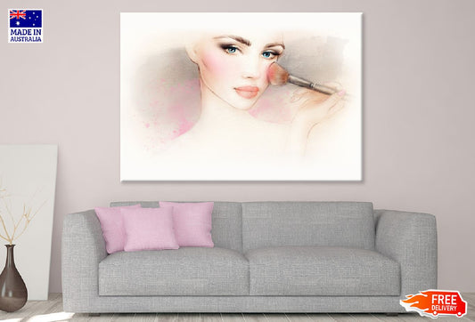 Makeup Girl with Brush Watercolor Print 100% Australian Made Stretched Canvas Ready to Hang - 1319