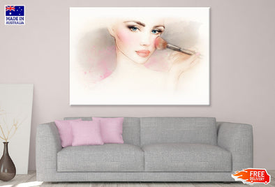 Makeup Girl with Brush Watercolor Print 100% Australian Made Stretched Canvas Ready to Hang - 1319