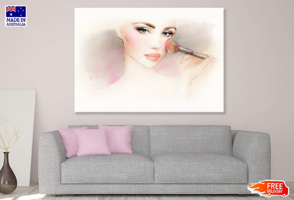 Makeup Girl with Brush Watercolor Print 100% Australian Made Stretched Canvas Ready to Hang - 1319