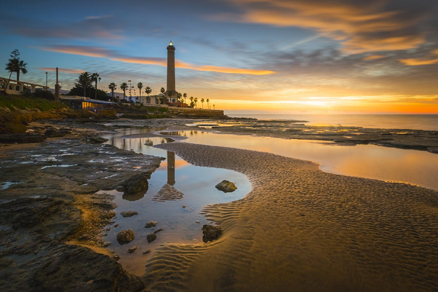 Seascape with Lighthouse Sunset Print 100% Australian Made Stretched Canvas Ready to Hang - 1034