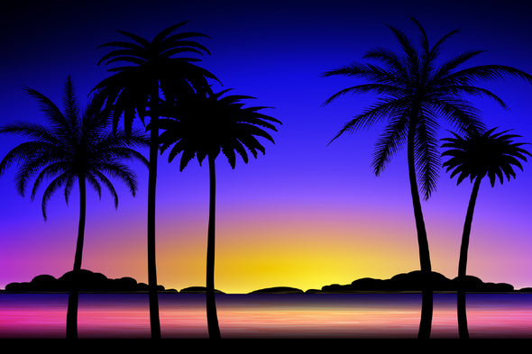 Palm Trees on Sunset Vector Art Print 100% Australian Made Stretched Canvas Ready to Hang - 1712