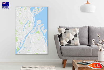 Denmark City Downtown Vector Map Copenhagen Print 100% Australian Made Stretched Canvas Ready to Hang - 2314