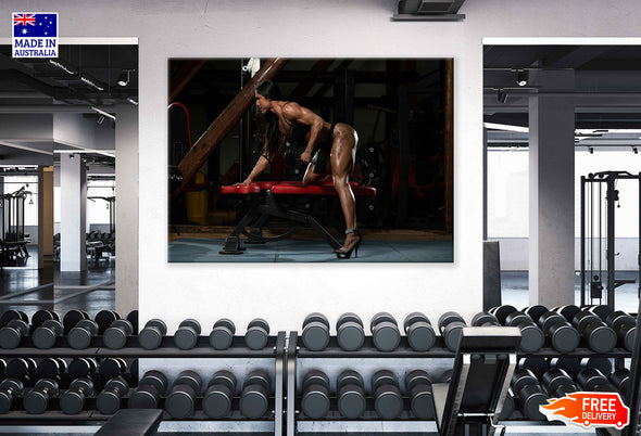 Girl Workout with Dumbells in Gym Photograph Print 100% Australian Made Stretched Canvas Ready to Hang - 2272