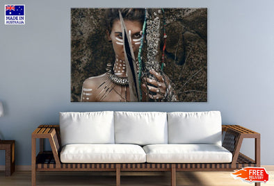 Indian Girl With Ancient Weapons Photograph  Print 100% Australian Made Stretched Canvas Ready to Hang - 1915