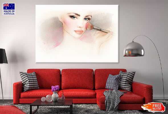 Makeup Girl with Brush Watercolor Print 100% Australian Made Stretched Canvas Ready to Hang - 1319