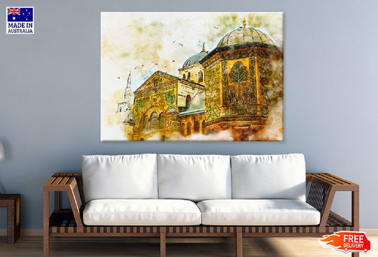 Umayyad Mosque Watercolor Art Print 100% Australian Made Stretched Canvas Ready to Hang - 1484