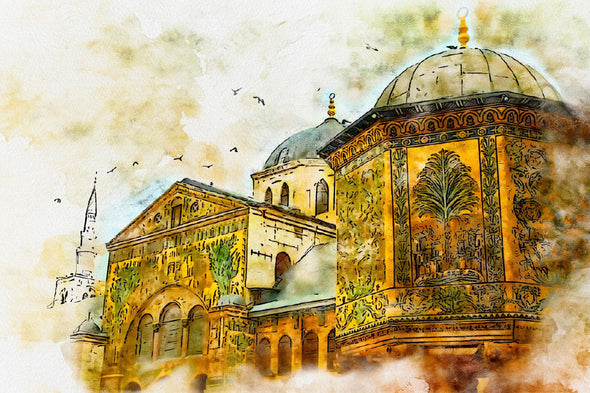 Umayyad Mosque Watercolor Art Print 100% Australian Made Stretched Canvas Ready to Hang - 1484