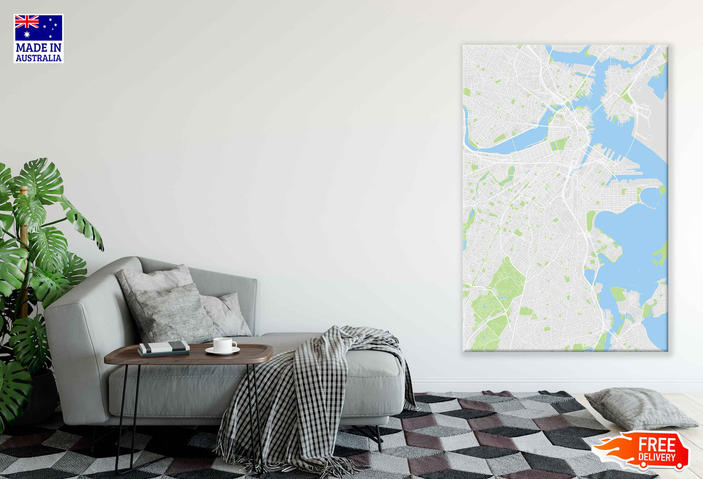 Boston City Massachusetts Map Color Detailed Vector Print 100% Australian Made Stretched Canvas Ready to Hang - 2315