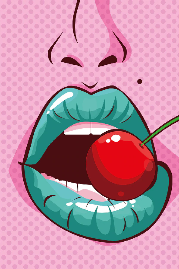 Girl Biting a Cherry Illustration Pop Arts & Comic Poster Print 100% Australian Made Stretched Canvas Ready to Hang - 2116