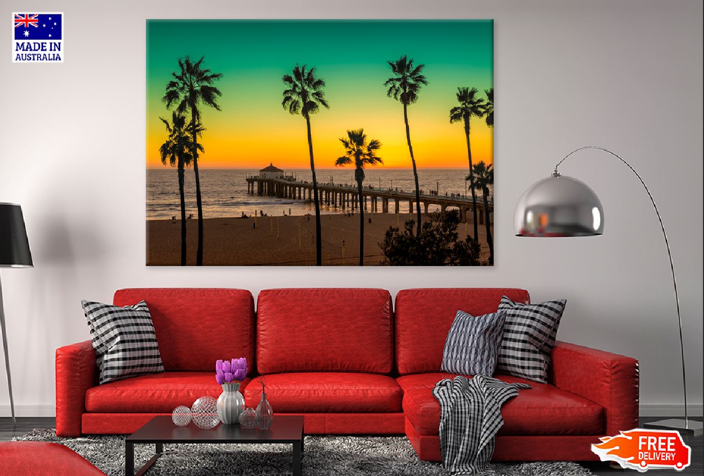 Palm Trees near Beach Sunset View Print 100% Australian Made Stretched Canvas Ready to Hang - 1713