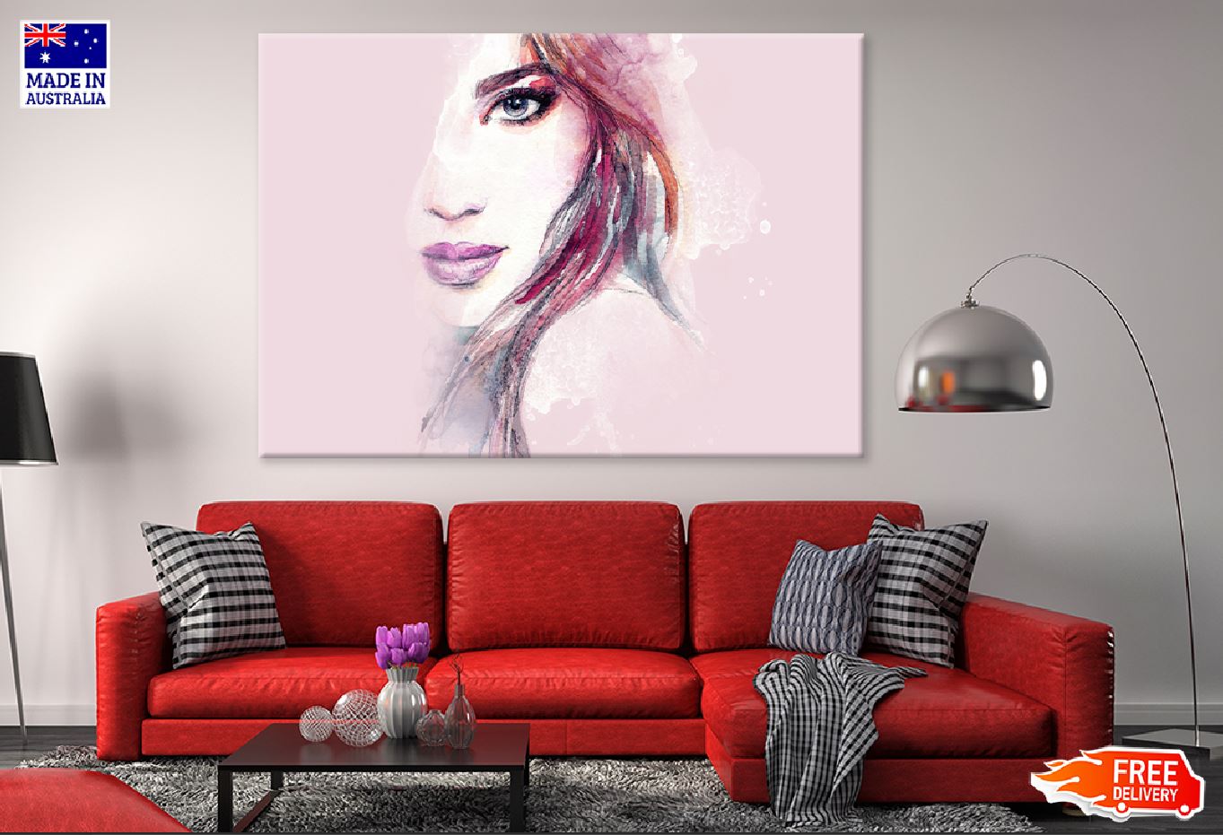 Abstract Woman Face Watercolor Print 100% Australian Made Stretched Canvas Ready to Hang - 1320