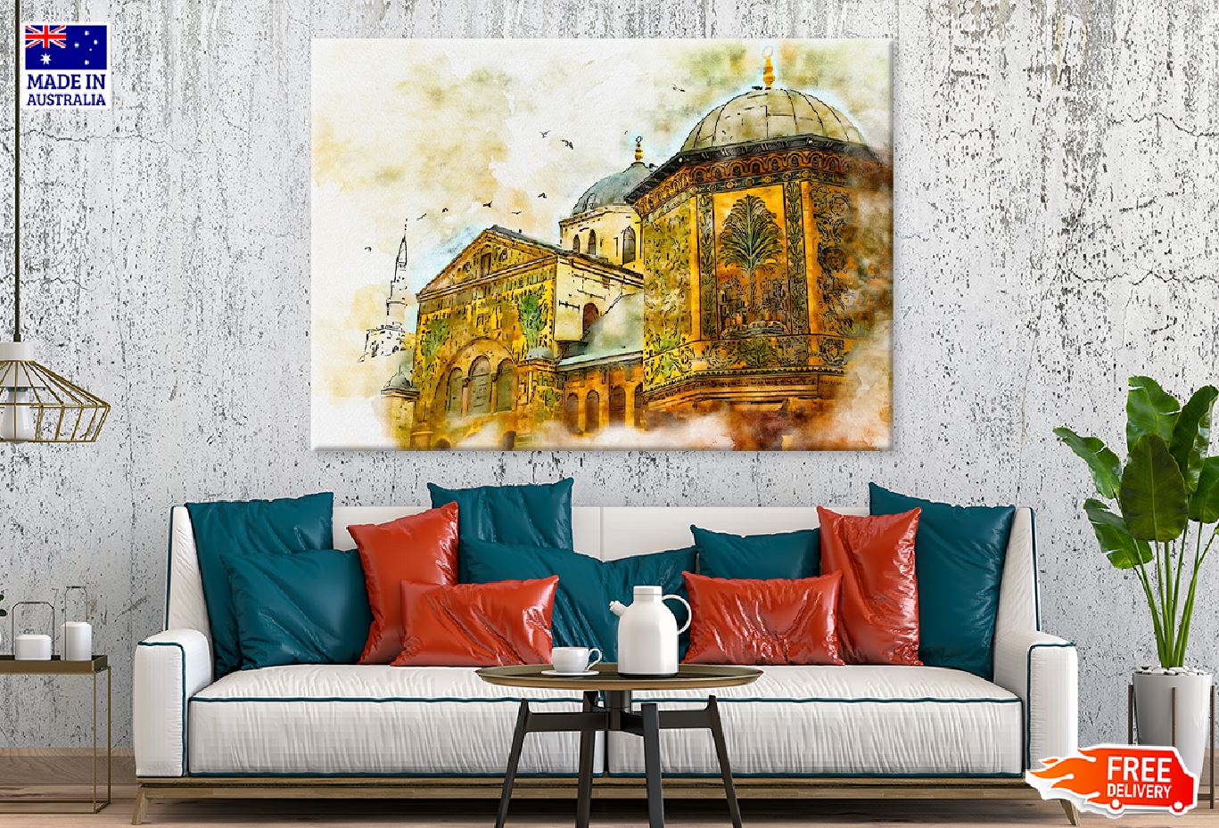 Umayyad Mosque Watercolor Art Print 100% Australian Made Stretched Canvas Ready to Hang - 1484