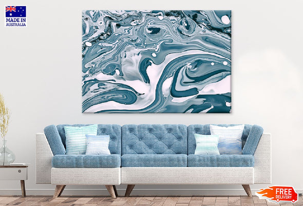 Blue Silver Marble Ink Abstract Design Print 100% Australian Made Stretched Canvas Ready to Hang - 1135