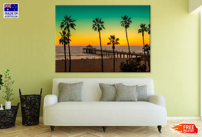 Palm Trees near Beach Sunset View Print 100% Australian Made Stretched Canvas Ready to Hang - 1713