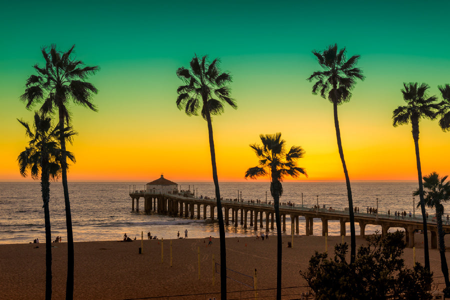 Palm Trees near Beach Sunset View Print 100% Australian Made Stretched Canvas Ready to Hang - 1713