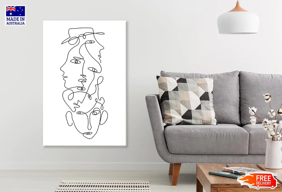 Human Faces Line Art Design Print 100% Australian Made Stretched Canvas Ready to Hang - 1816