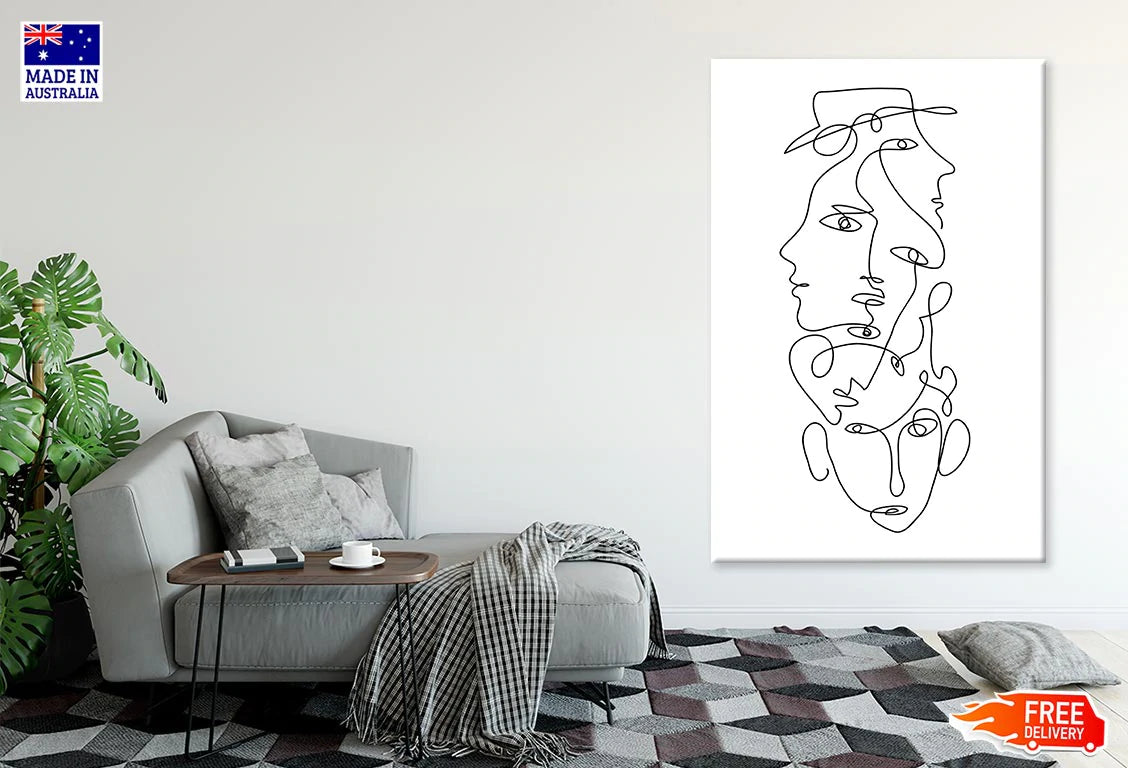 Human Faces Line Art Design Print 100% Australian Made Stretched Canvas Ready to Hang - 1816