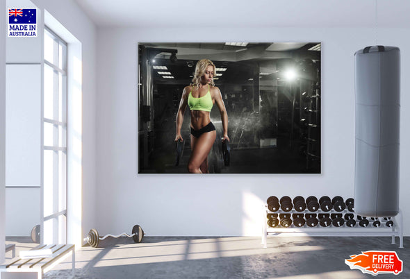 Girl Workout in Gym Photograph Print 100% Australian Made Stretched Canvas Ready to Hang - 2274