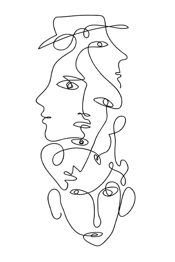 Human Faces Line Art Design Print 100% Australian Made Stretched Canvas Ready to Hang - 1816