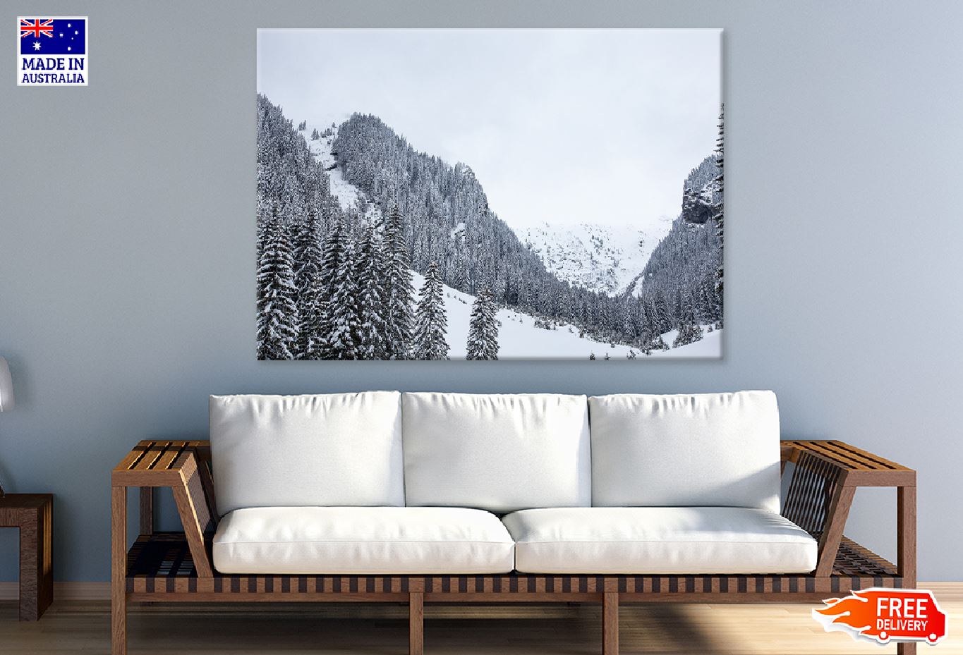 Pine Snow Covered Forest View Print 100% Australian Made Stretched Canvas Ready to Hang - 1037