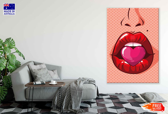 Girl Biting a Heart Shape Illustration Pop Arts & Comic Poster Print 100% Australian Made Stretched Canvas Ready to Hang - 2118