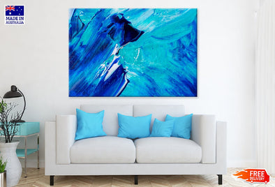 Blue & Dark Blue Abstract Paint Design Print 100% Australian Made Stretched Canvas Ready to Hang - 1137